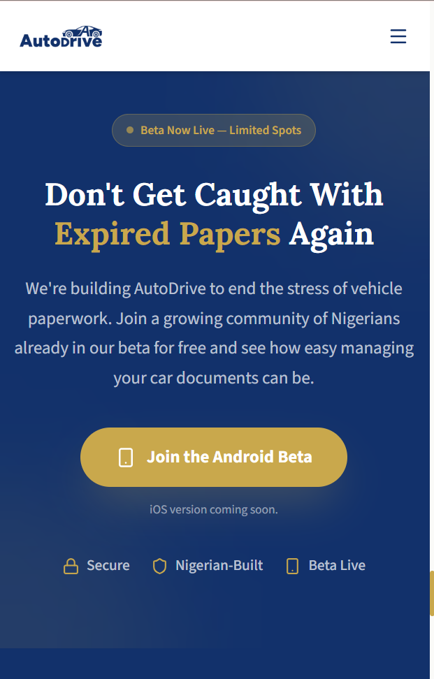 AutoDrive Nigeria — Marketing Site screen 2